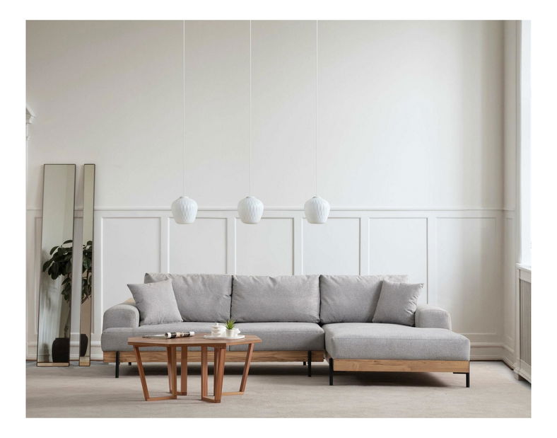 Rohová sedačka Etorella (P) (sivá + dub)