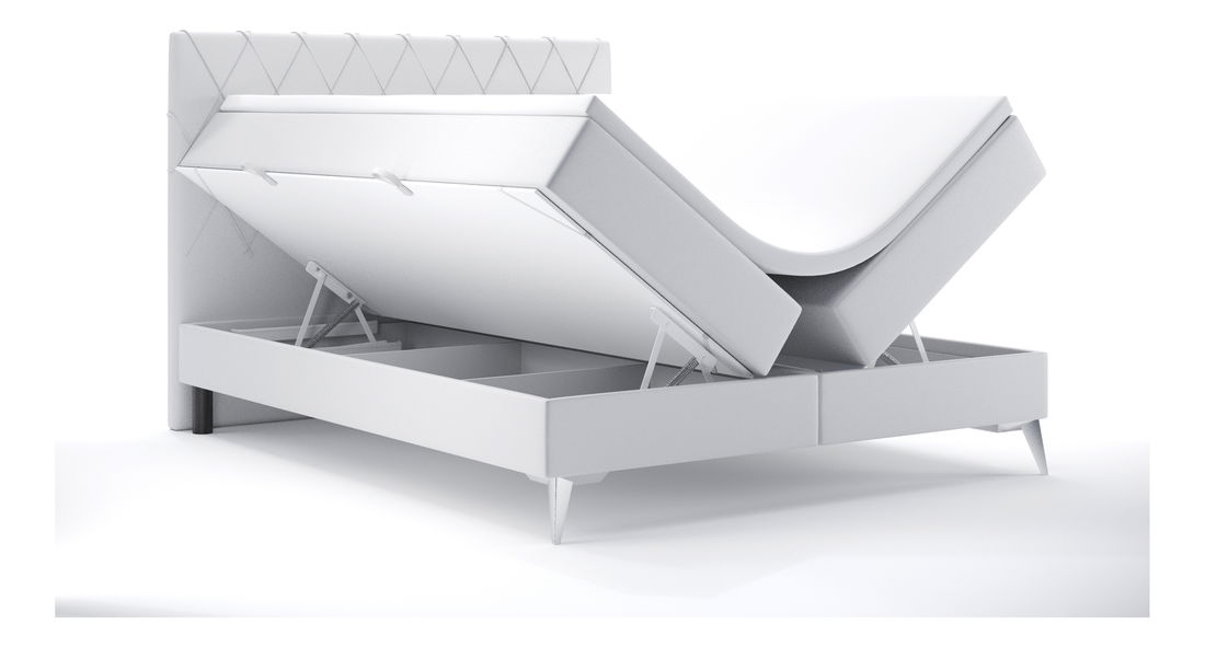 Pat matrimonial Boxspring 160 cm Miror (alb piele ecologică) (cu sp. depozitare)