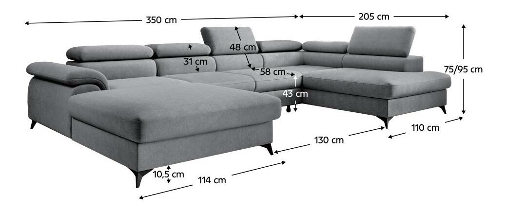 U alakú sarokkanapé Coly (szürke) (tárolóhellyel) (J)