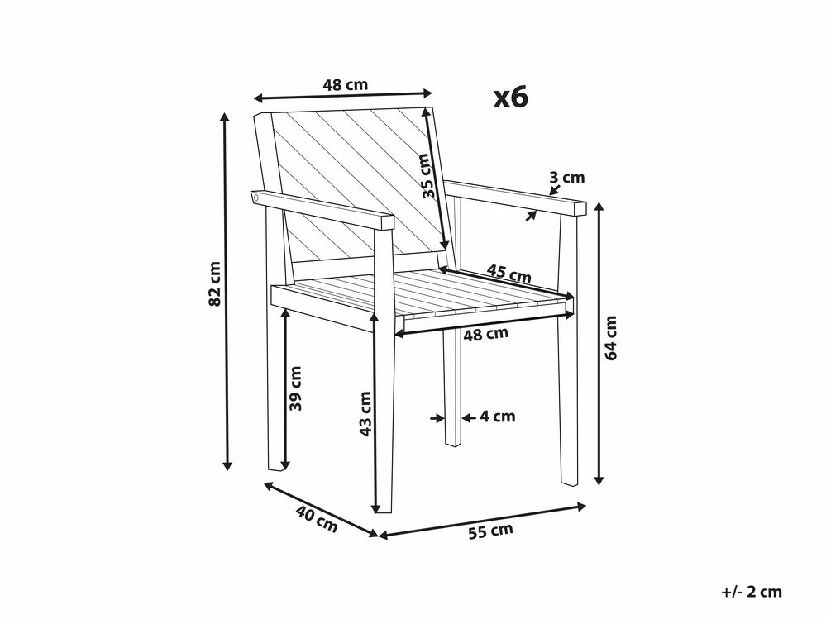 Set 6 buc scaune de grădină Blas (lemn deschis)