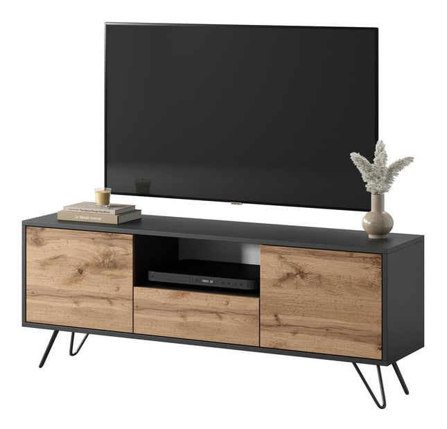 TV ormarić/stolić Polynesia (s rasvjetom) (crna + hrast wotan)