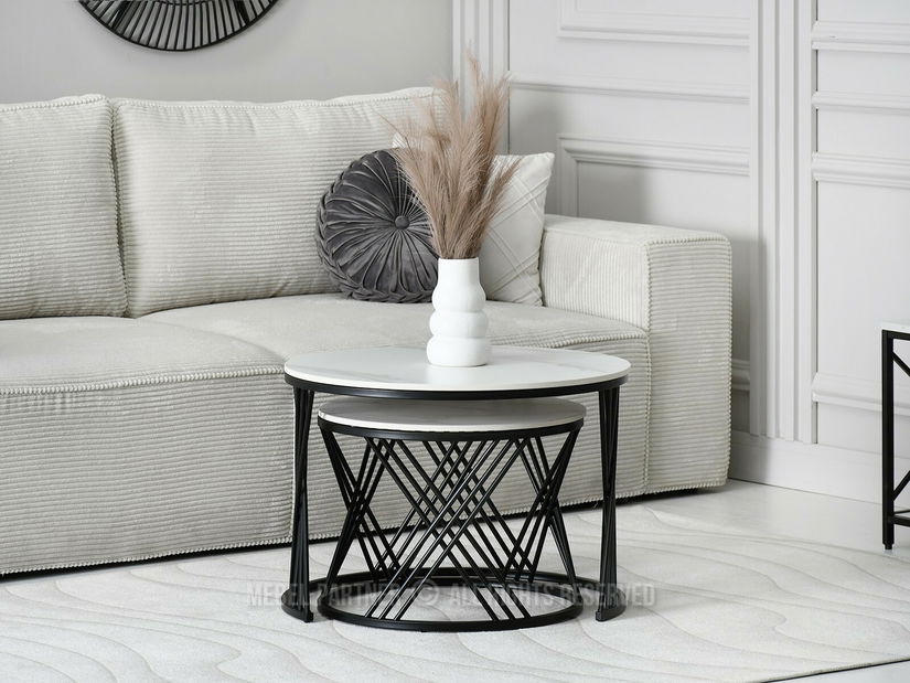 Stolić za kavu Rimini (bijeli mramor + crna)