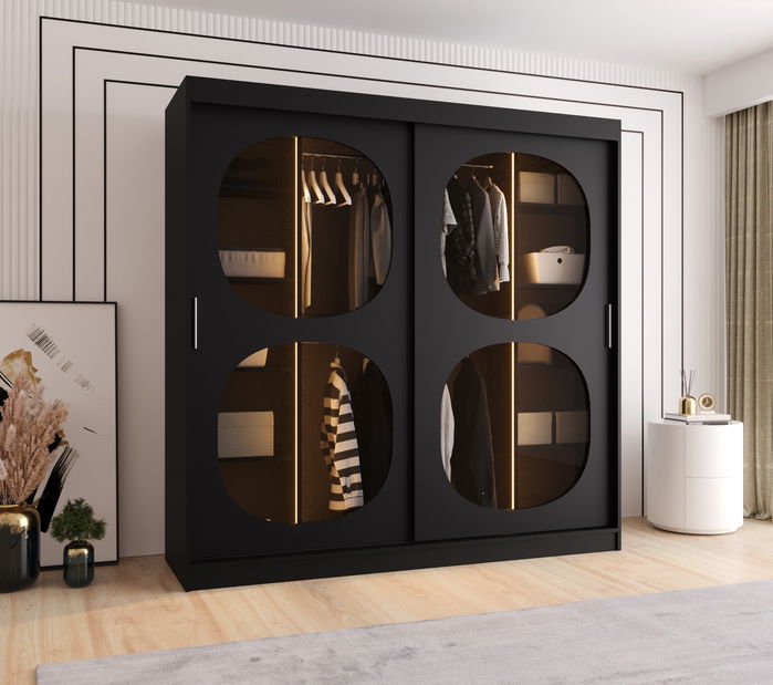 Šatníková skriňa 200 cm Boomer 2 (čierna) (s osvetlením)