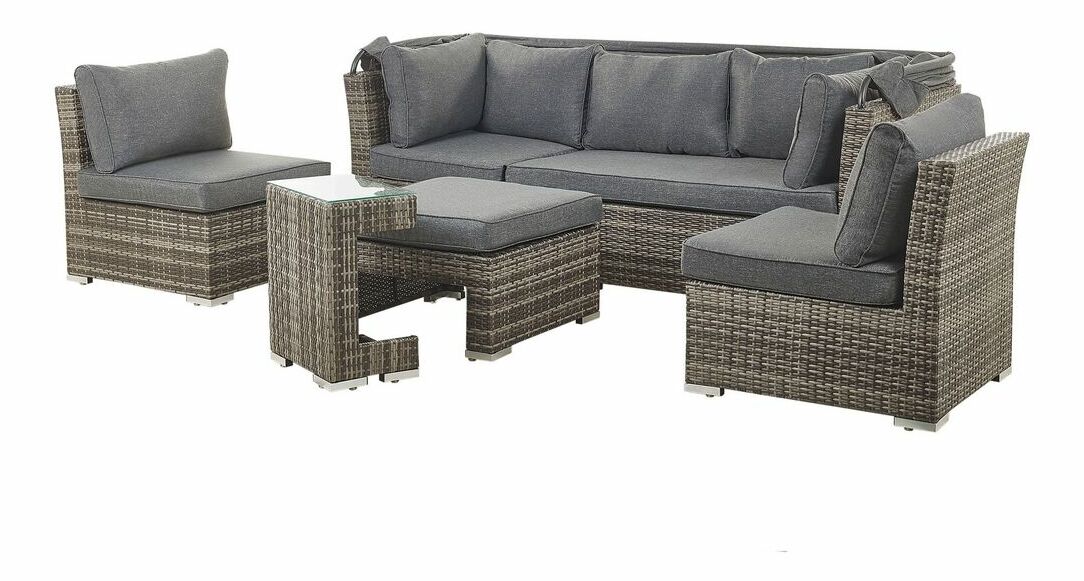 Záhradný set CAROE (tmavohnedá + sivá) (pre 6 osôb)