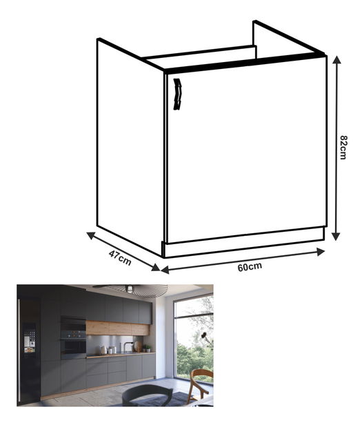 Corp inferior pentru lavoar D60Z Langari (stejar artisan + gri mat) (D) 