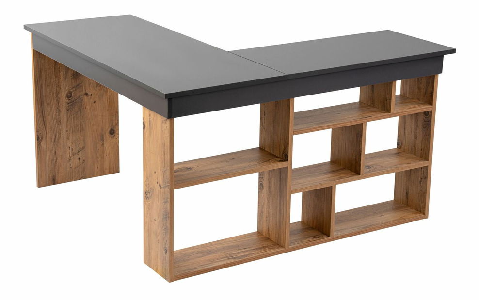 Rohový PC stolík Cete (antracit + borovica atlantická)