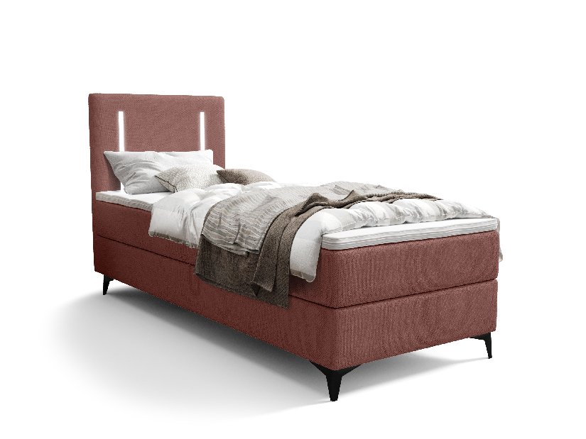 Jednostruki krevet 80 cm Ortega Comfort (terakota) (s podnicom i madracem, s prostorom za odlaganje) (s LED rasvjetom)