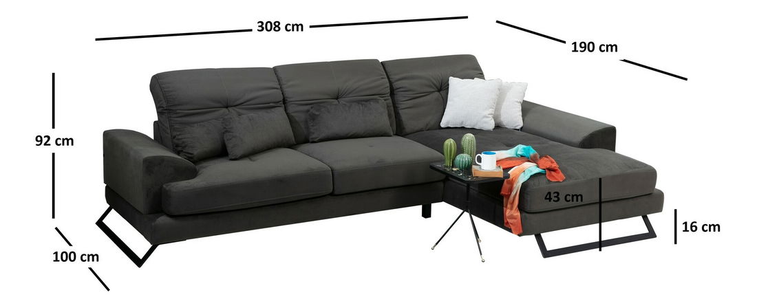 Sarokkanapé Frilana (antracit) (J)