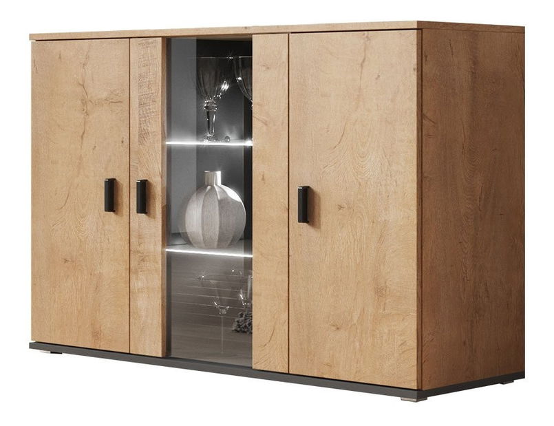 Vitrină Belario B7 (stejar lefkas + negru)