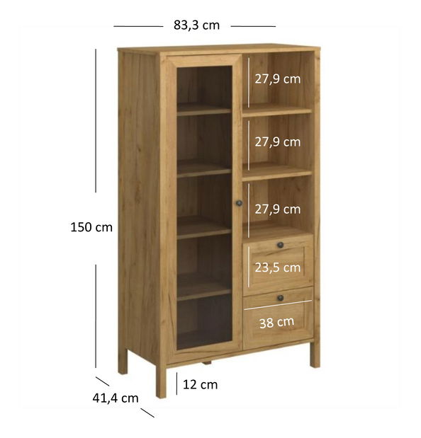 Vitrină Keira 1W2S (Stejar craft auriu)