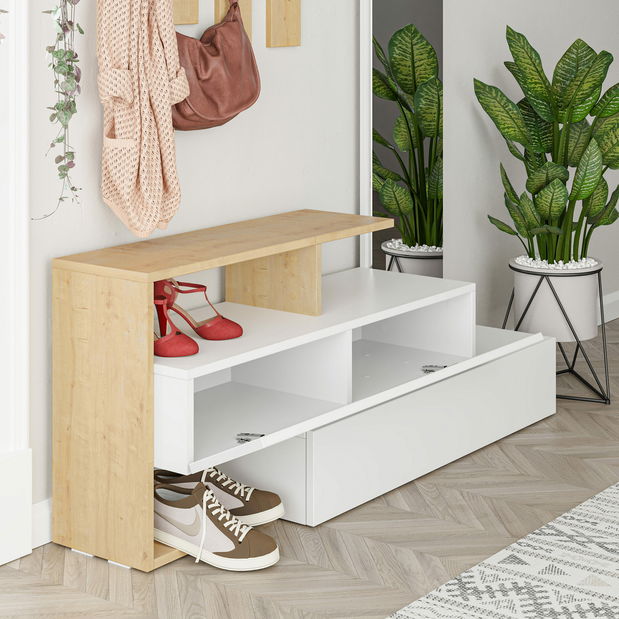 Set mobilier pentru hol Rambo (Alb + stejar)