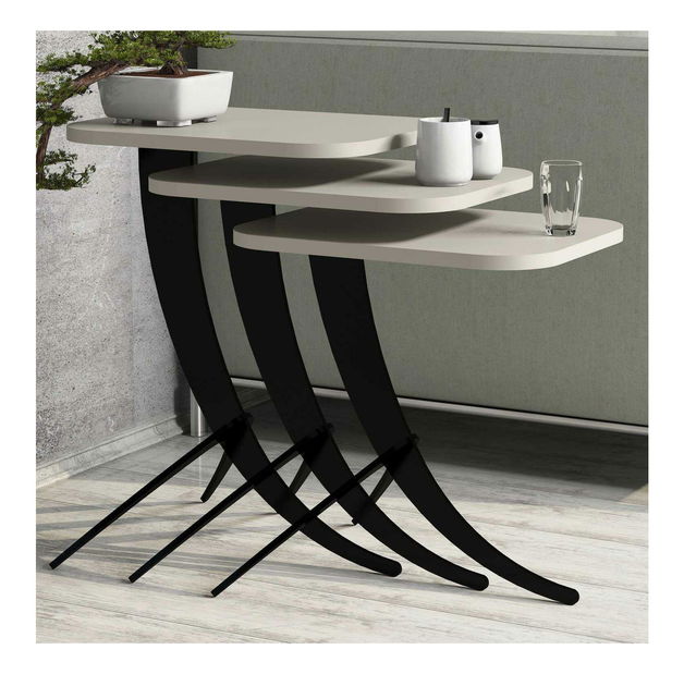 Set 3buc. măsuțe cafea Minuno (crem)