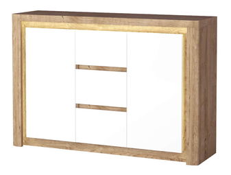 Comodă Livia 07 (cu iluminat LED) (Stejar ribbeck + Alb lucios)