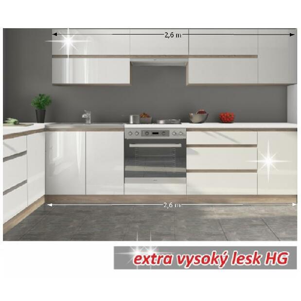 Kuchyňa Lilouse 260 cm dub sonoma + lesk extra vysoký biely *výpredaj