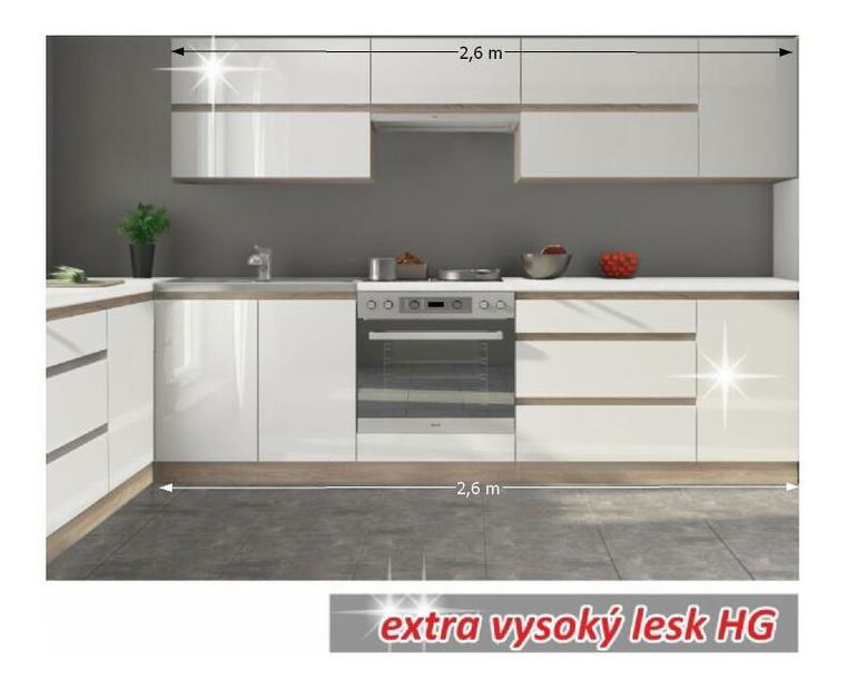 Bucătărie Lilouse 260 cm Stejar sonoma + Alb ultralucios *vânzare stoc