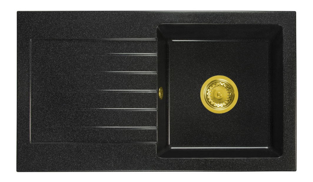 Chiuvetă de bucătărie Lemmion (negru + textură) (cu 2 orificii pentru robinet) (S)