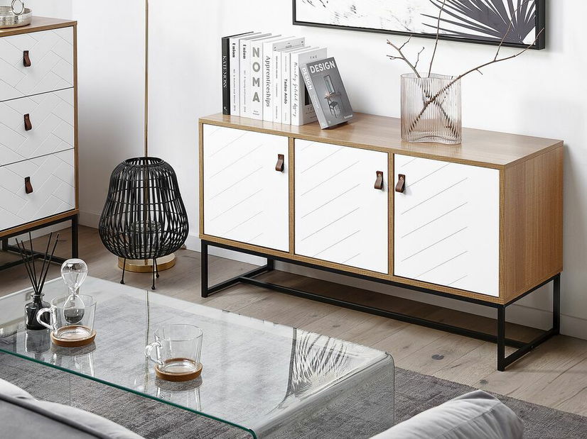 Dulap NAVVEA (trei uși) (lemn deschis + alb)