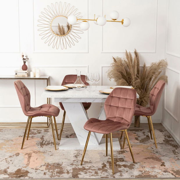 Masă sufragerie extensibilă Comentado (marmură alb) (pentru 4-6 persoane) *resigilate