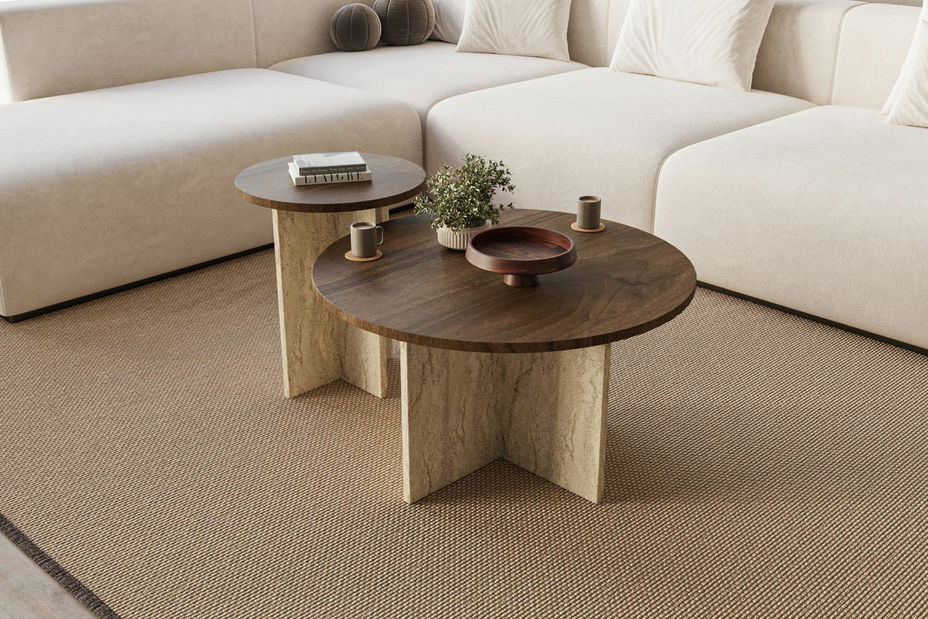 Set 2ks. konferenčných stolíkov Priva (orech + travertín)