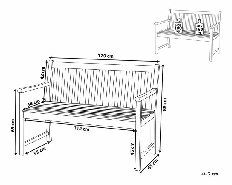Vrtna klupa 120 cm VESTFOLD (drvo) (svijetlo drvo)