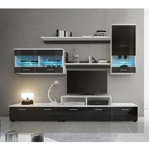 Mobilier living Leodan (alb + negru) (cu iluminat)