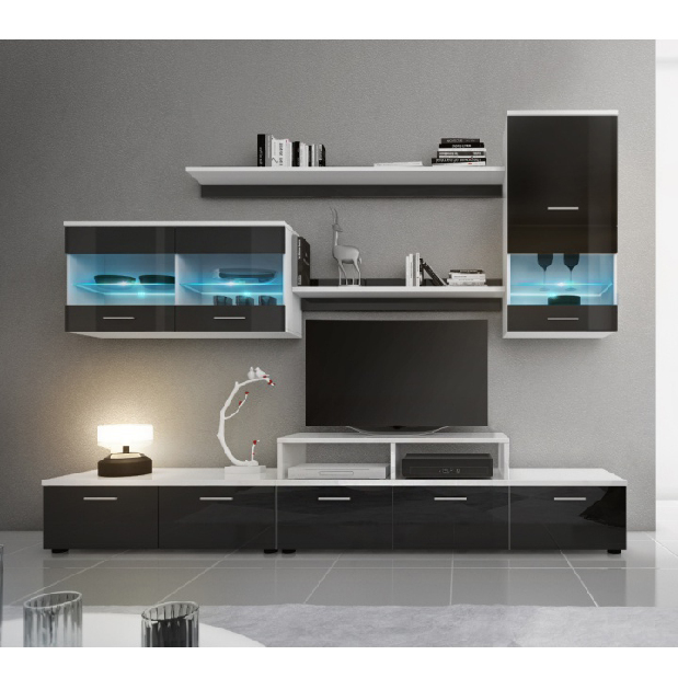 Mobilier living Leodan (alb + negru) (cu iluminat)