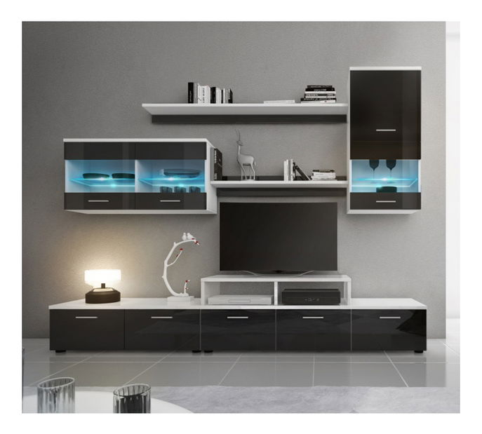 Mobilier living Leodan (alb + negru) (cu iluminat)