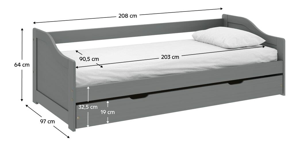Ágy kihúzható pótággyal Lusid (szürke) 