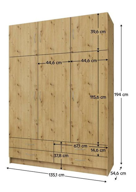 Ormar za garderobu Granulados (hrast artisan) 