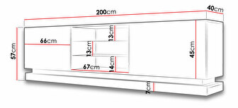 TV skrinka/stolík 200 Aura (Čierny + Čierny lesk)