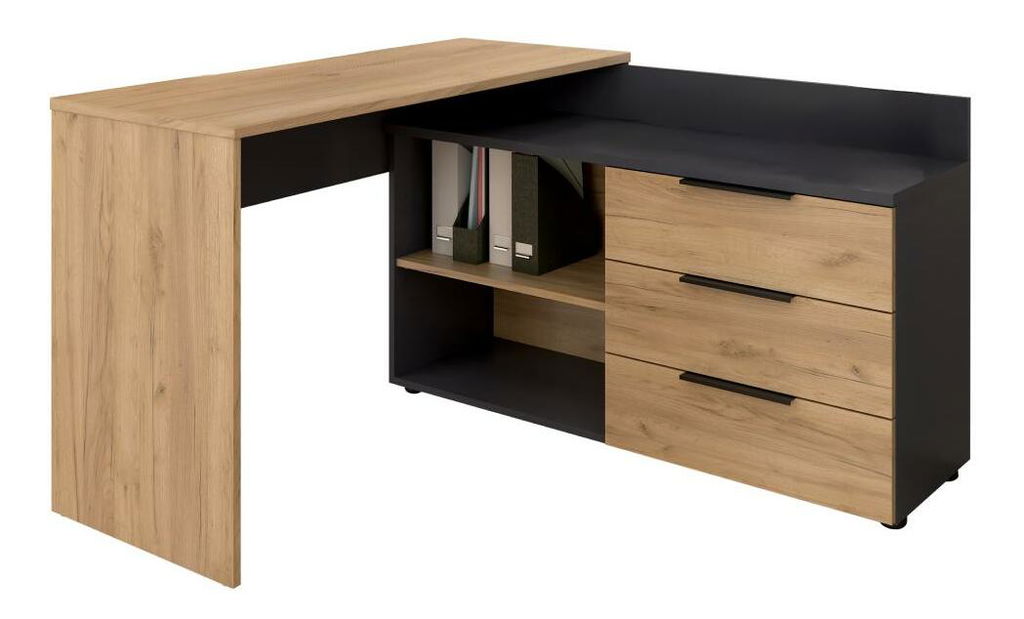 Kutni PC stolić Klodekas 9 (grafit + hrast artisan) 