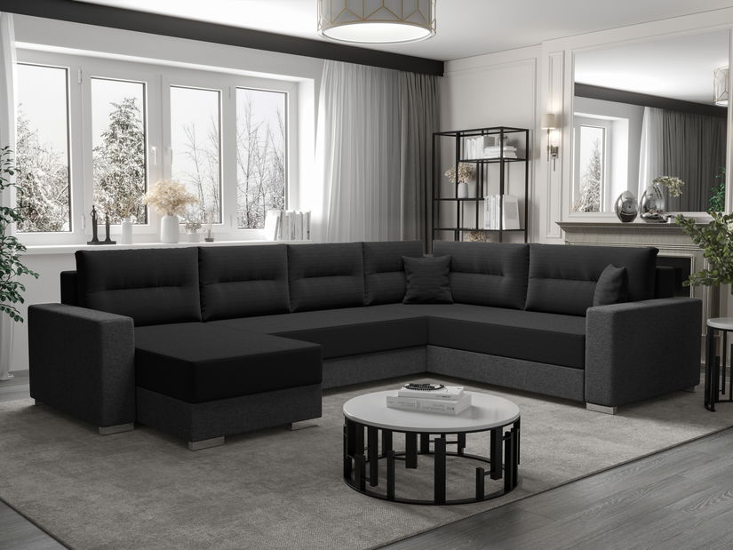 U alakú sarokkanapé Glide 3 (fekete + szürke) (J)