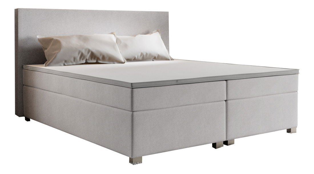 Pat matrimonial Boxspring 140 cm Simon (bej) (cu saltea, fără sp. depozitare)