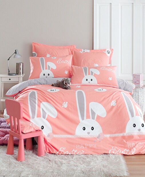 Lenjerie pat 200 x 220 cm Rabit (Roz + Gri Alb)