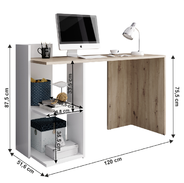 PC stolík Adrean (dub artisan + biela)