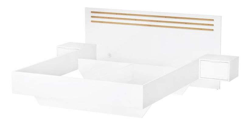 Krevet s noćnim ormarićima Frens (bijela + hrast artisan)