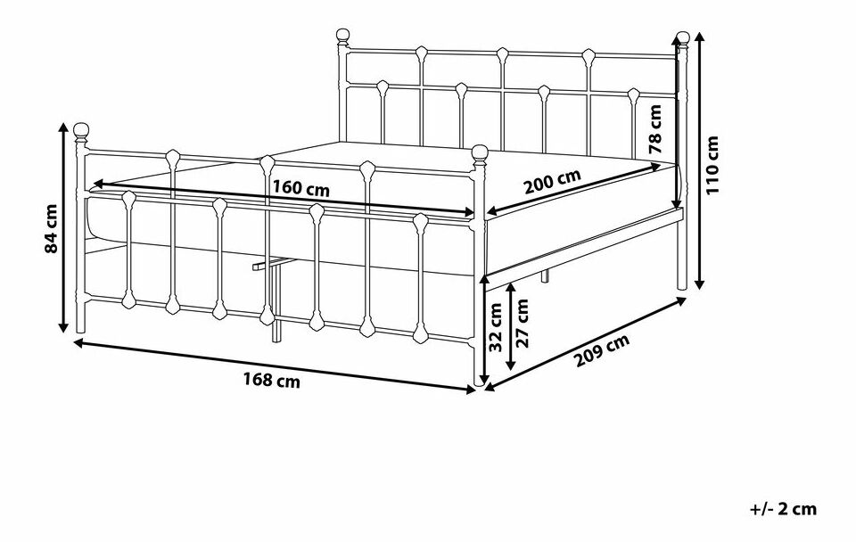 Franciaágy 160 cm LUXO (ágyráccsal) (fekete)