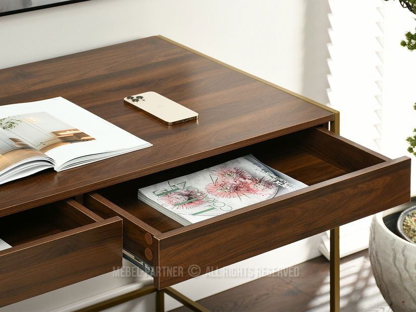 Masă PC Unica (nuc + auriu)