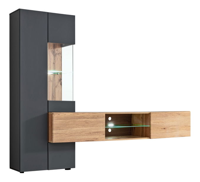 Obývacia stena Talles (antracit + dub wotan) (s LED osvetlením)