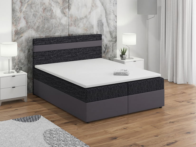 Bračni krevet Boxspring 160x200 cm Mimosa (s podnicom i madracem) (tamno siva + crna)