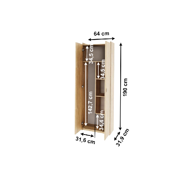 Policová skriňa Nariel Typ 6 (dub sonoma)