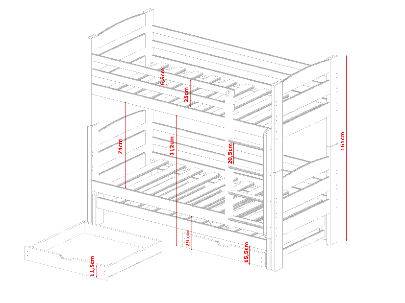 Detská poschodová posteľ 90 cm Celsa (borovica)