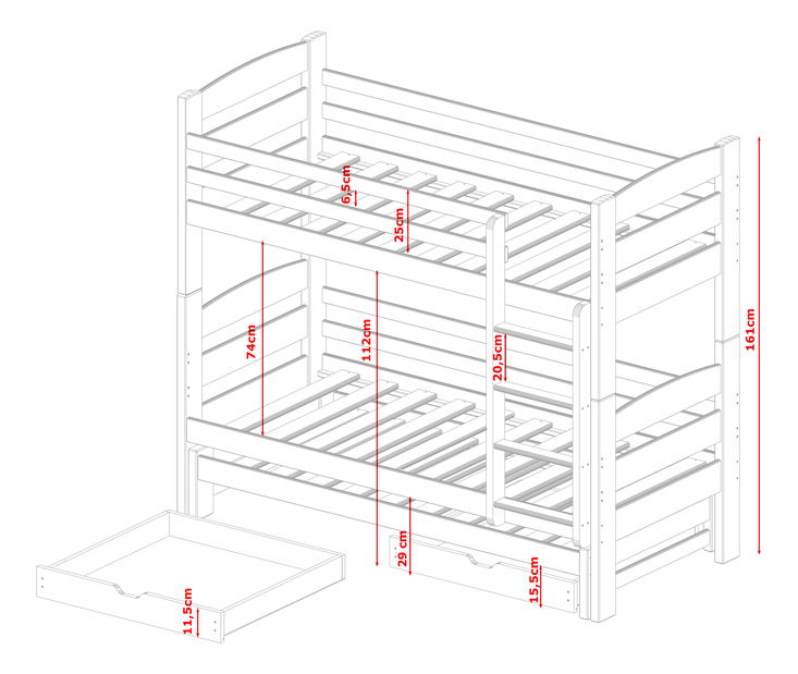 Detská poschodová posteľ 90 cm Celsa (borovica)