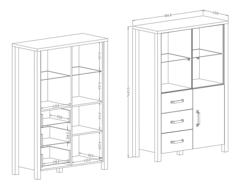 Vitrina Oralee Typ 44 (smreka + crna mat)