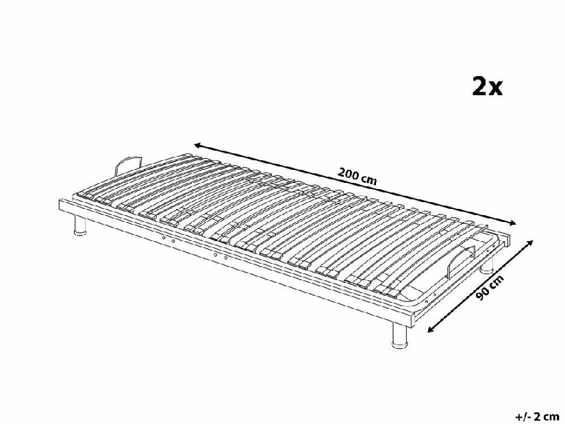 Set 2 buc. somiere lamelare 200x180 cm COMENDO (lemn) (argintiu)