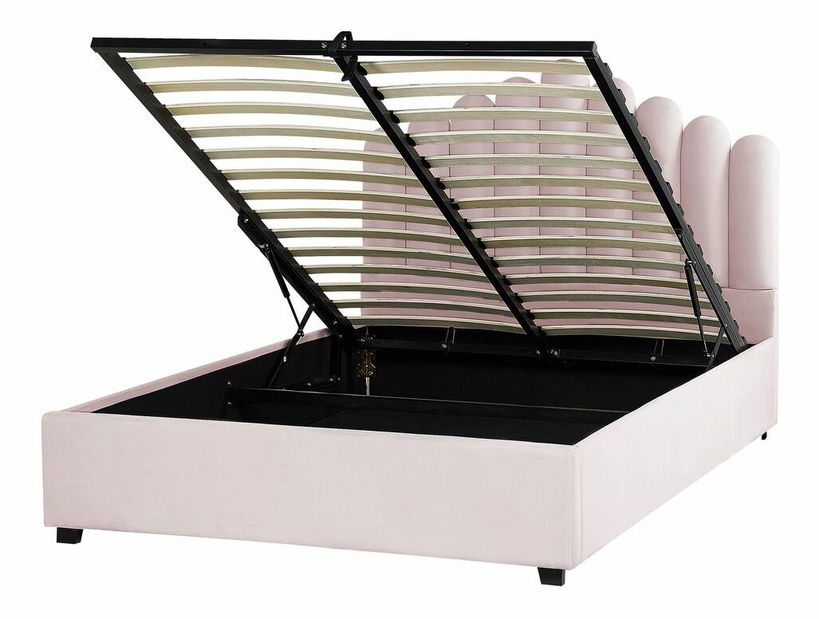 Manželská posteľ 140 cm Valhala (ružová) (s roštom a úložným priestorom)