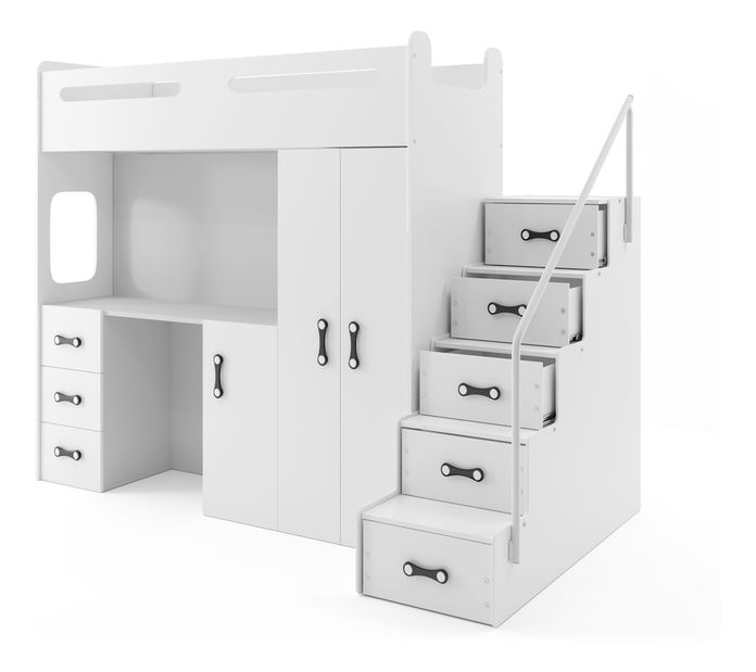 Krevet na kat 80 x 200 cm Moxxo 4 (bijela + bijela) (s podnicom, madracem i prostorom za odlaganje)