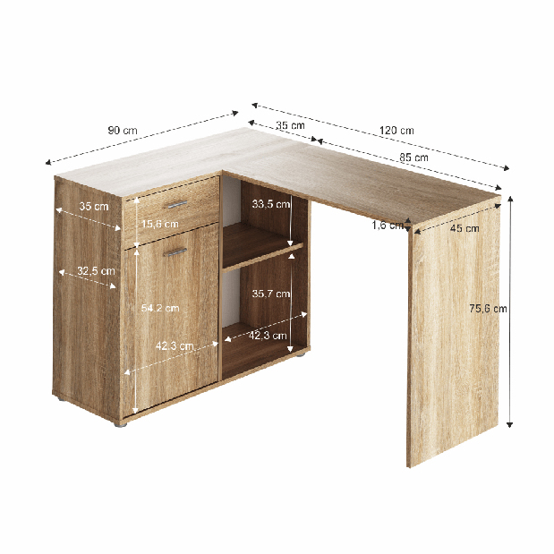 Rohový PC stolík Kalimoro (dub sonoma)