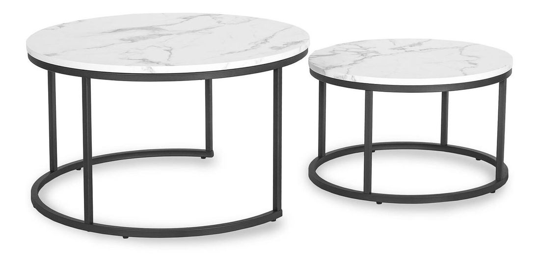 Set 2 măsuțe de cafea Delito Max (marmură alb + negru) 