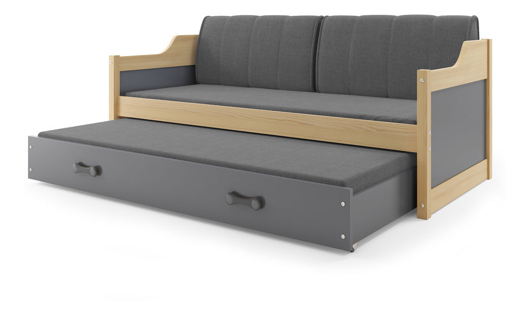 Krevet na razvlačenjet 80 x 190 cm Dimar (bor + grafit) (s podnicom, madracem i prostorom za odlaganje)